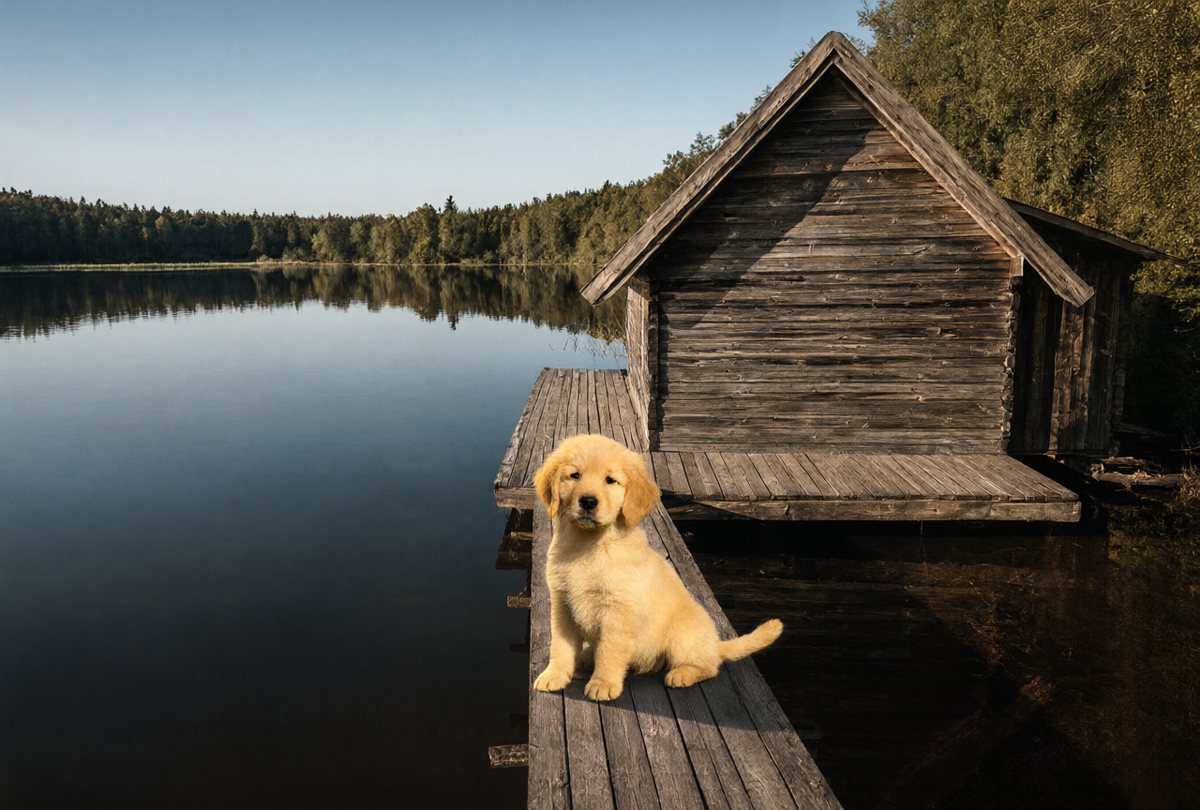 The puppy on the jetty, in the light of image 1