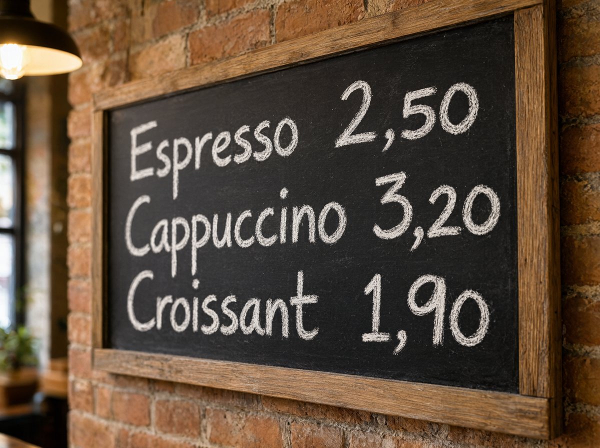 Chalkboard with three priced lines, all exact